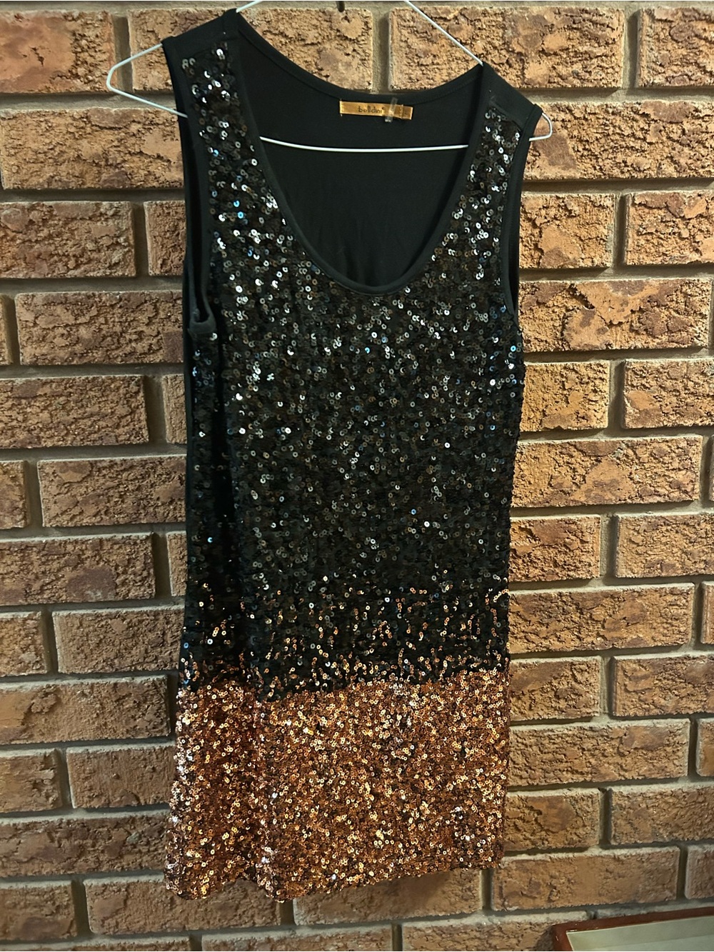 Belldini Black and Gold Sequin Ombre Mini Dress